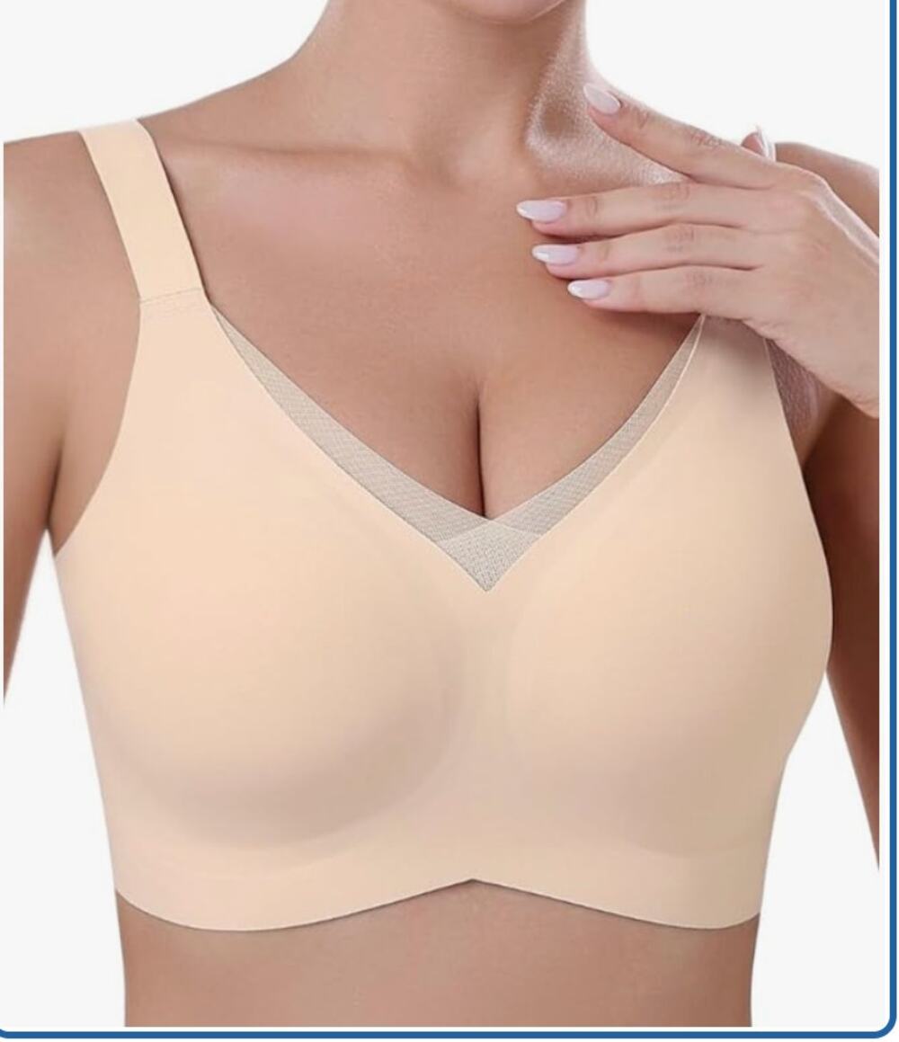 Seamless Bras Full Coverage Wireless Scalloped XL Push Up Soft Comfort NEW NUDE